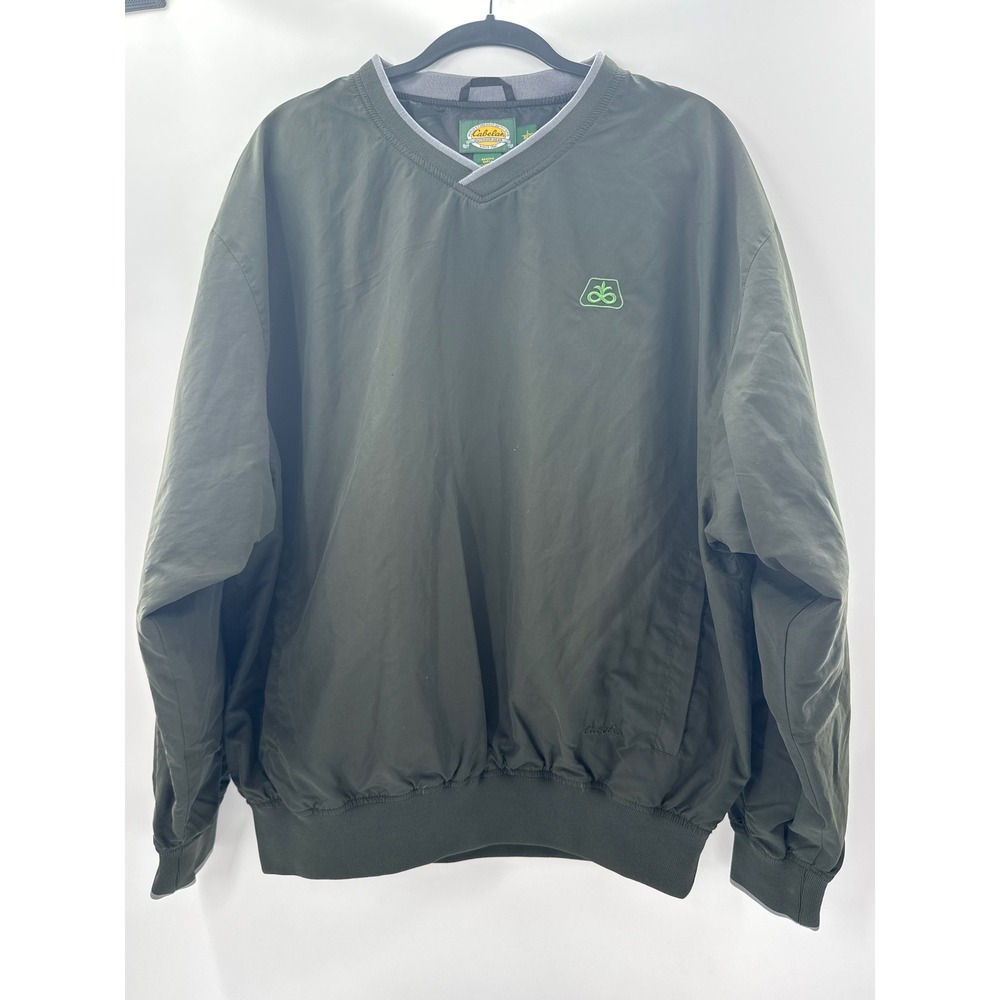 Cabelas Windcrest Mens Large Green V-Neck Pullover‎ Windbreaker Jacket Outdoor L